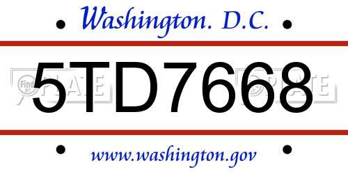 5TD7668 District Of Columbia License Plate