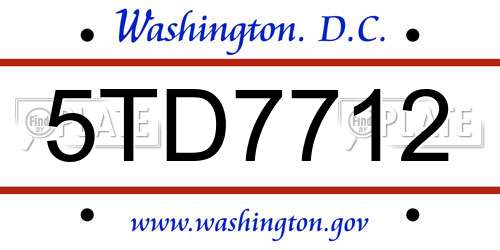 5TD7712 District Of Columbia License Plate