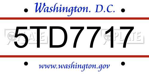 5TD7717 District Of Columbia License Plate