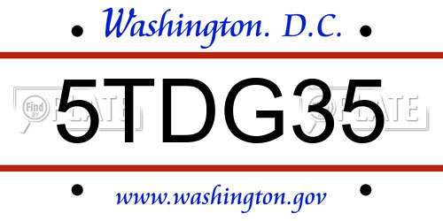 5TDG35 District Of Columbia License Plate