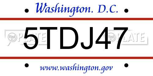5TDJ47 District Of Columbia License Plate