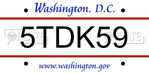 5TDK59 District Of Columbia License Plate