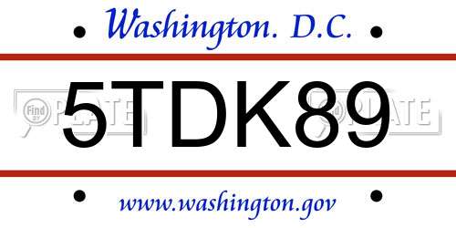 5TDK89 District Of Columbia License Plate