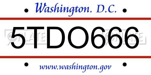 5TDO666 District Of Columbia License Plate