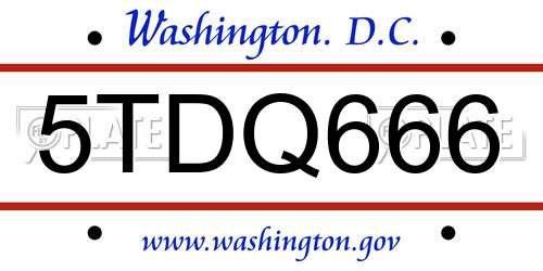 5TDQ666 District Of Columbia License Plate
