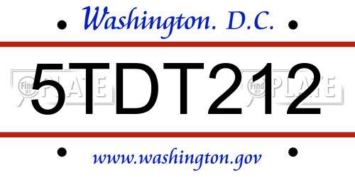 5TDT212 District Of Columbia License Plate