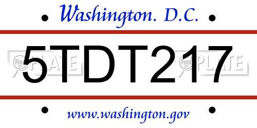 5TDT217 District Of Columbia License Plate