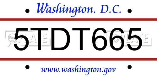 5TDT665 District Of Columbia License Plate