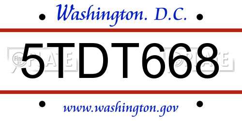 5TDT668 District Of Columbia License Plate