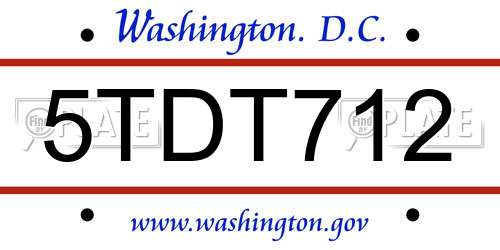5TDT712 District Of Columbia License Plate