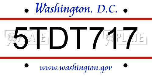 5TDT717 District Of Columbia License Plate