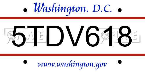 5TDV618 District Of Columbia License Plate