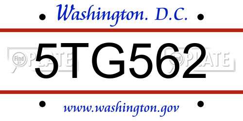 5TG562 District Of Columbia License Plate
