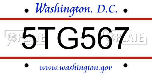 5TG567 District Of Columbia License Plate