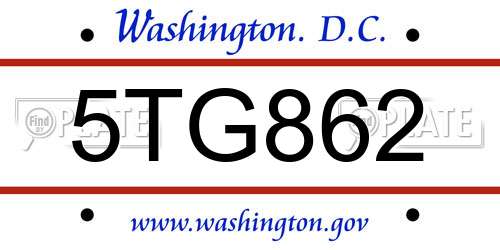 5TG862 District Of Columbia License Plate