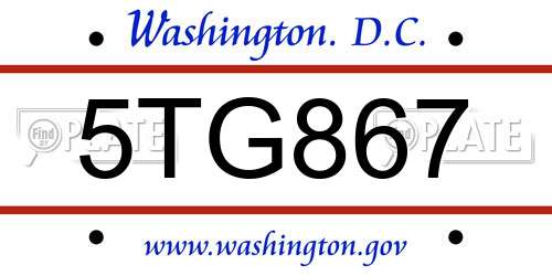 5TG867 District Of Columbia License Plate