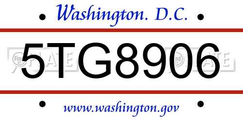 5TG8906 District Of Columbia License Plate