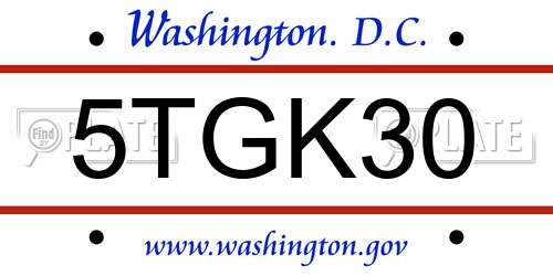 5TGK30 District Of Columbia License Plate