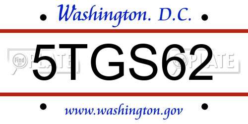 5TGS62 District Of Columbia License Plate