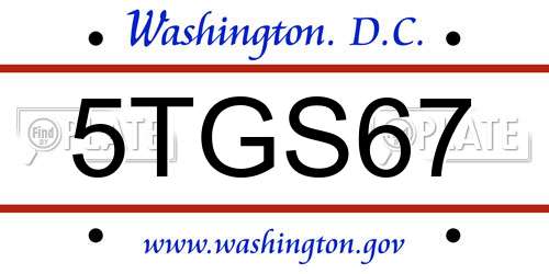 5TGS67 District Of Columbia License Plate