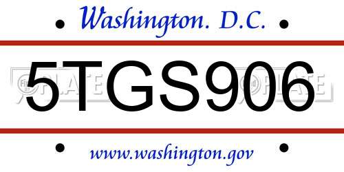 5TGS906 District Of Columbia License Plate