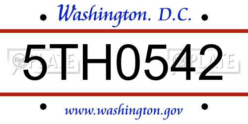 5TH0542 District Of Columbia License Plate