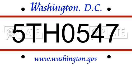 5TH0547 District Of Columbia License Plate