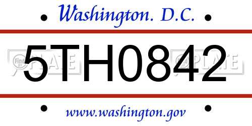 5TH0842 District Of Columbia License Plate