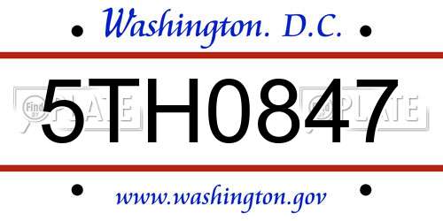 5TH0847 District Of Columbia License Plate