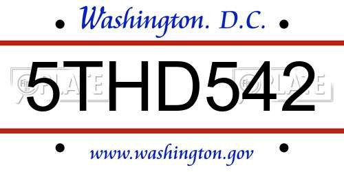 5THD542 District Of Columbia License Plate