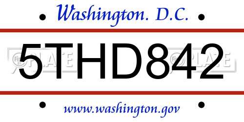 5THD842 District Of Columbia License Plate