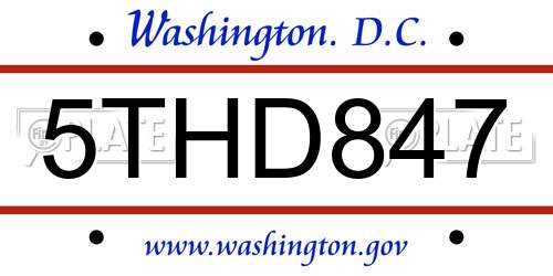 5THD847 District Of Columbia License Plate