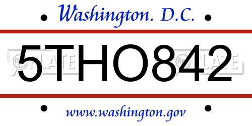 5THO842 District Of Columbia License Plate