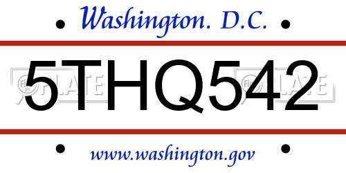 5THQ542 District Of Columbia License Plate