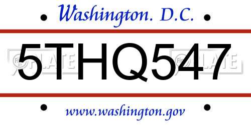 5THQ547 District Of Columbia License Plate