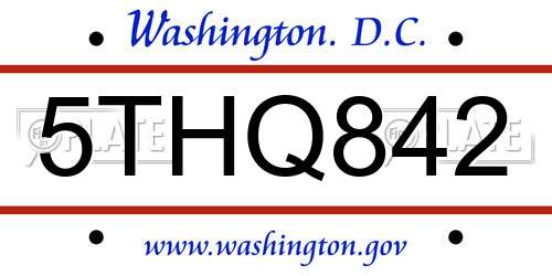 5THQ842 District Of Columbia License Plate