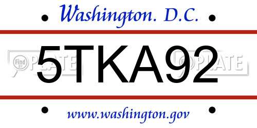 5TKA92 District Of Columbia License Plate