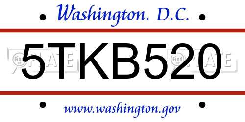 5TKB520 District Of Columbia License Plate