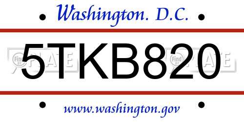 5TKB820 District Of Columbia License Plate