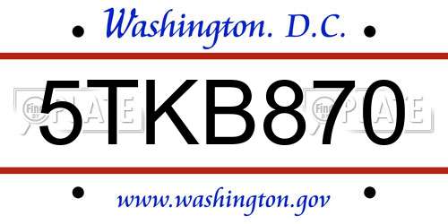 5TKB870 District Of Columbia License Plate