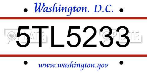 5TL5233 District Of Columbia License Plate