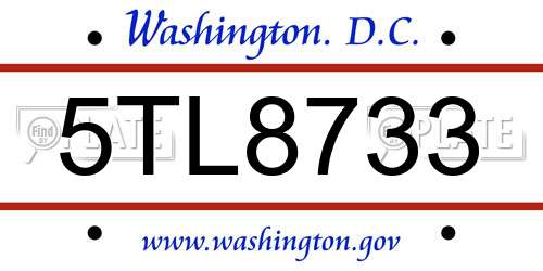 5TL8733 District Of Columbia License Plate