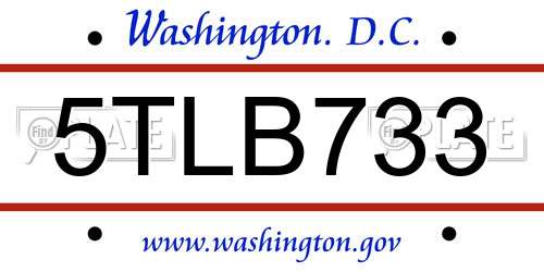 5TLB733 District Of Columbia License Plate