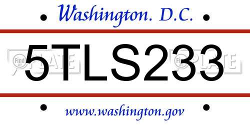 5TLS233 District Of Columbia License Plate