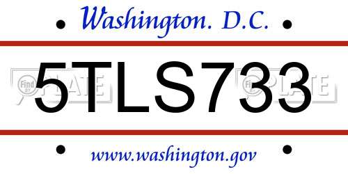 5TLS733 District Of Columbia License Plate