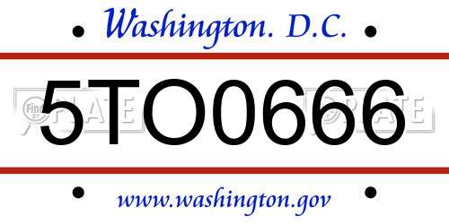 5TO0666 District Of Columbia License Plate