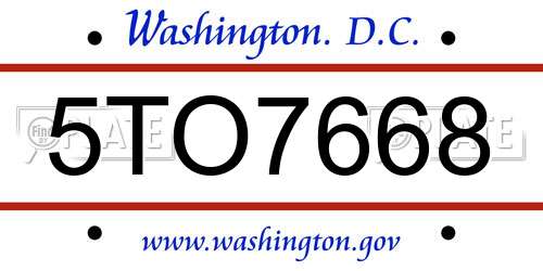 5TO7668 District Of Columbia License Plate