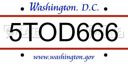 5TOD666 District Of Columbia License Plate