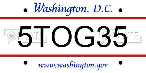 5TOG35 District Of Columbia License Plate