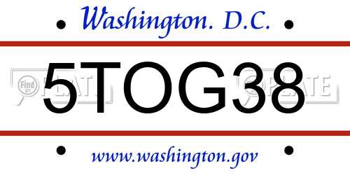 5TOG38 District Of Columbia License Plate
